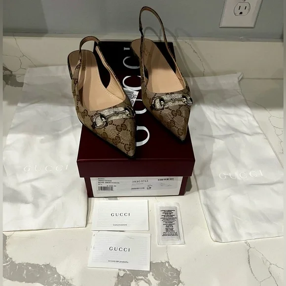 Like New Gucci GG Monogram Horsebit Slingback Flats pointed Size 37.5 - Picture 11 of 15